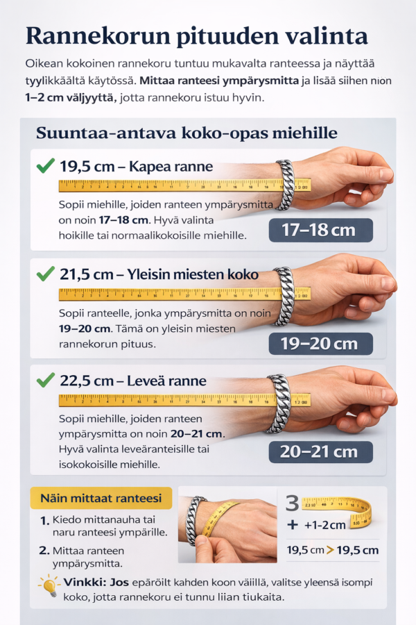 Miesten rannekorun koko-opas – oikean rannekorun pituuden valinta
