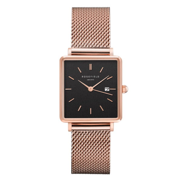 Rosefield – The Boxy – ruusukulta mesh, musta kellotaulu
